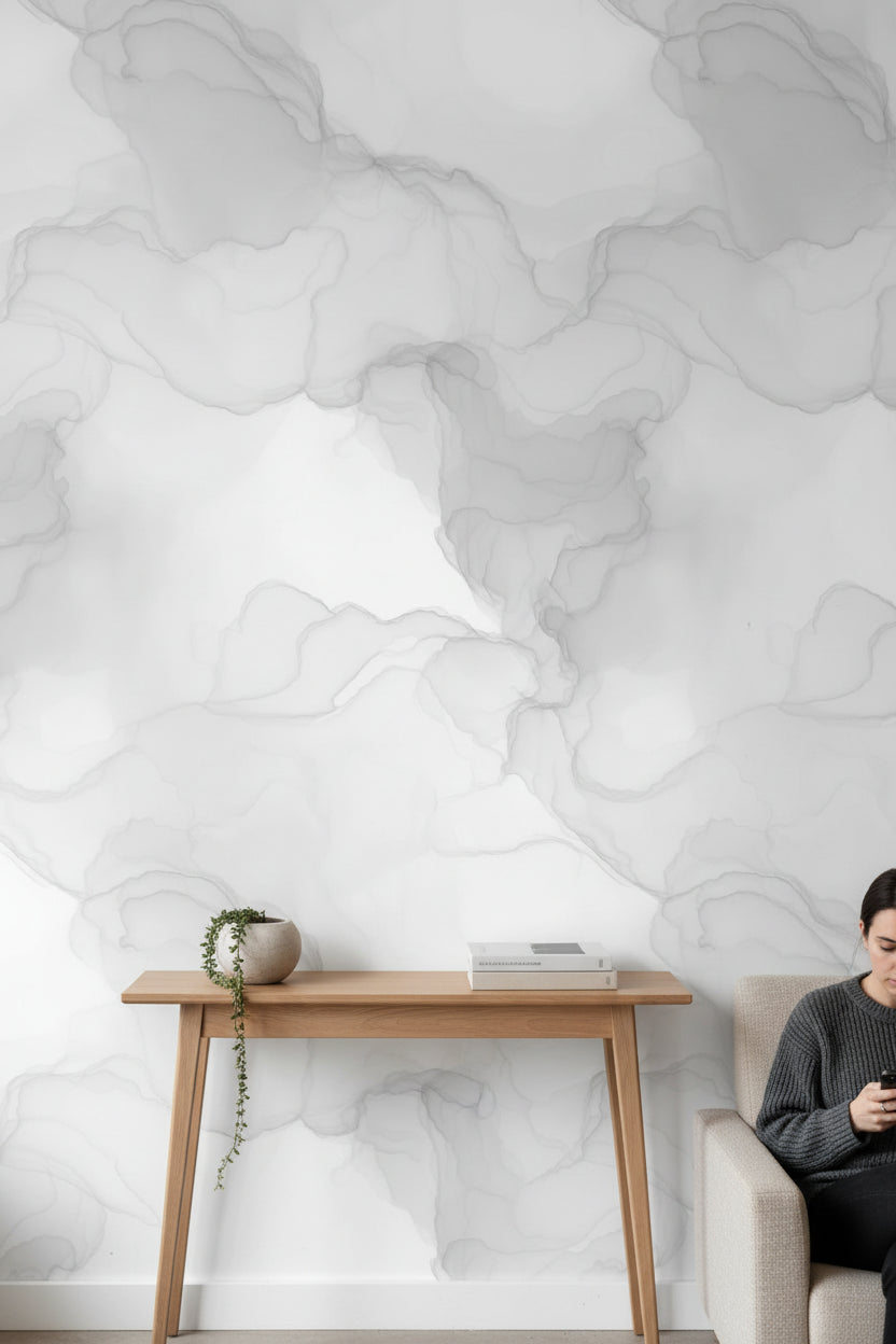 Soft Gray Abstract Watercolor Pattern Wallpaper