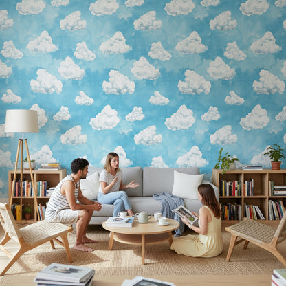 Bright Blue Sky with White Clouds Wallpaper