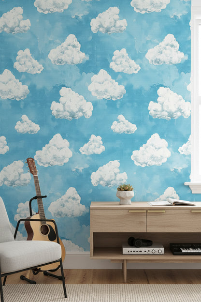 Bright Blue Sky with White Clouds Wallpaper