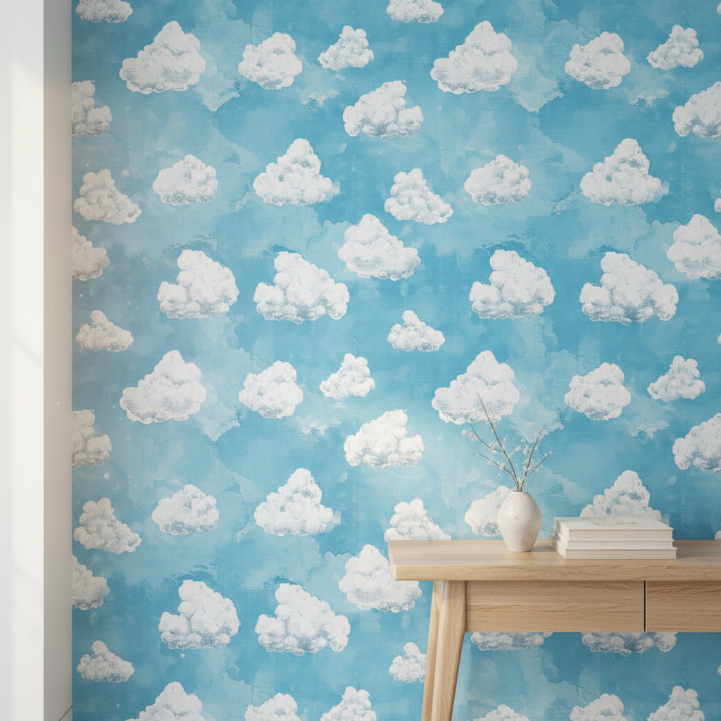 Bright Blue Sky with White Clouds Wallpaper