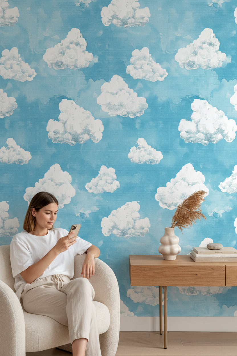 Bright Blue Sky with White Clouds Wallpaper