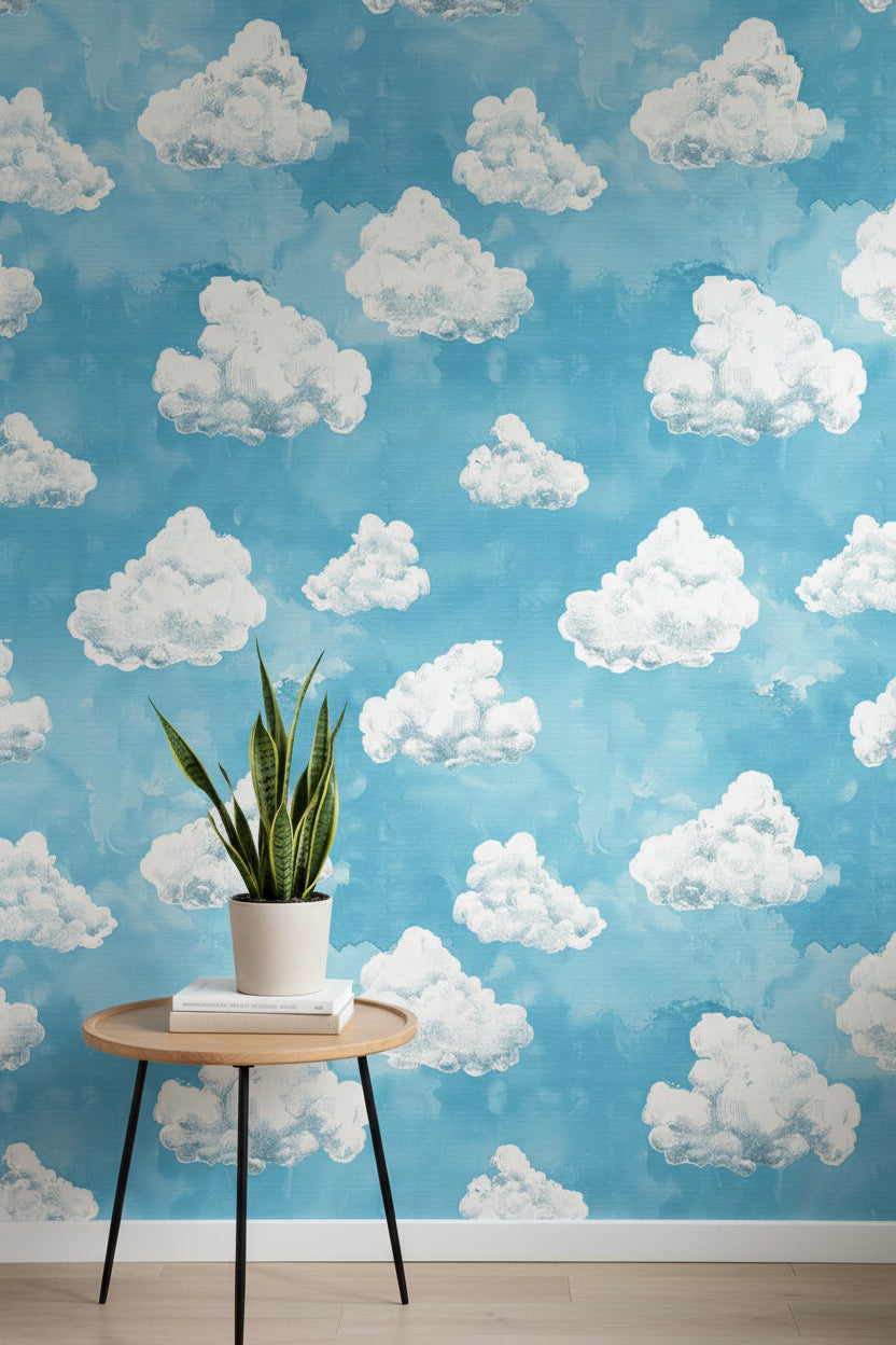 Bright Blue Sky with White Clouds Wallpaper