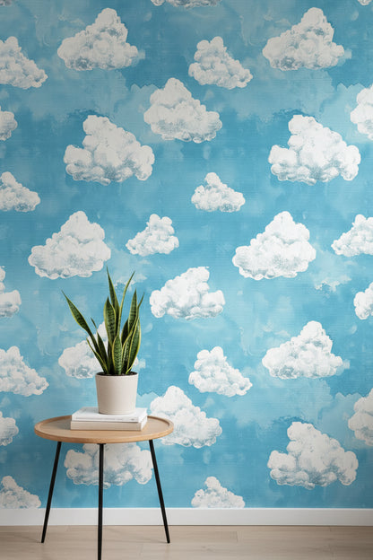 Bright Blue Sky with White Clouds Wallpaper