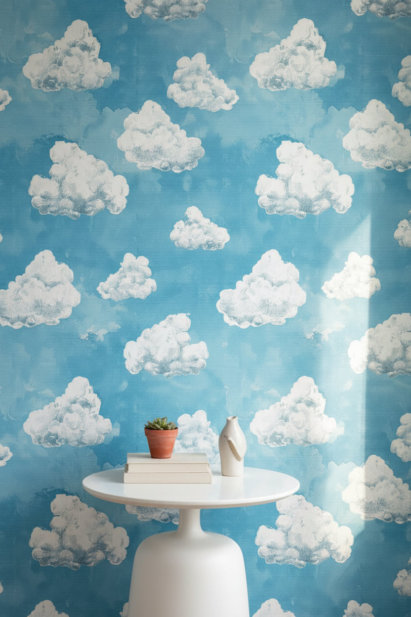 Bright Blue Sky with White Clouds Wallpaper