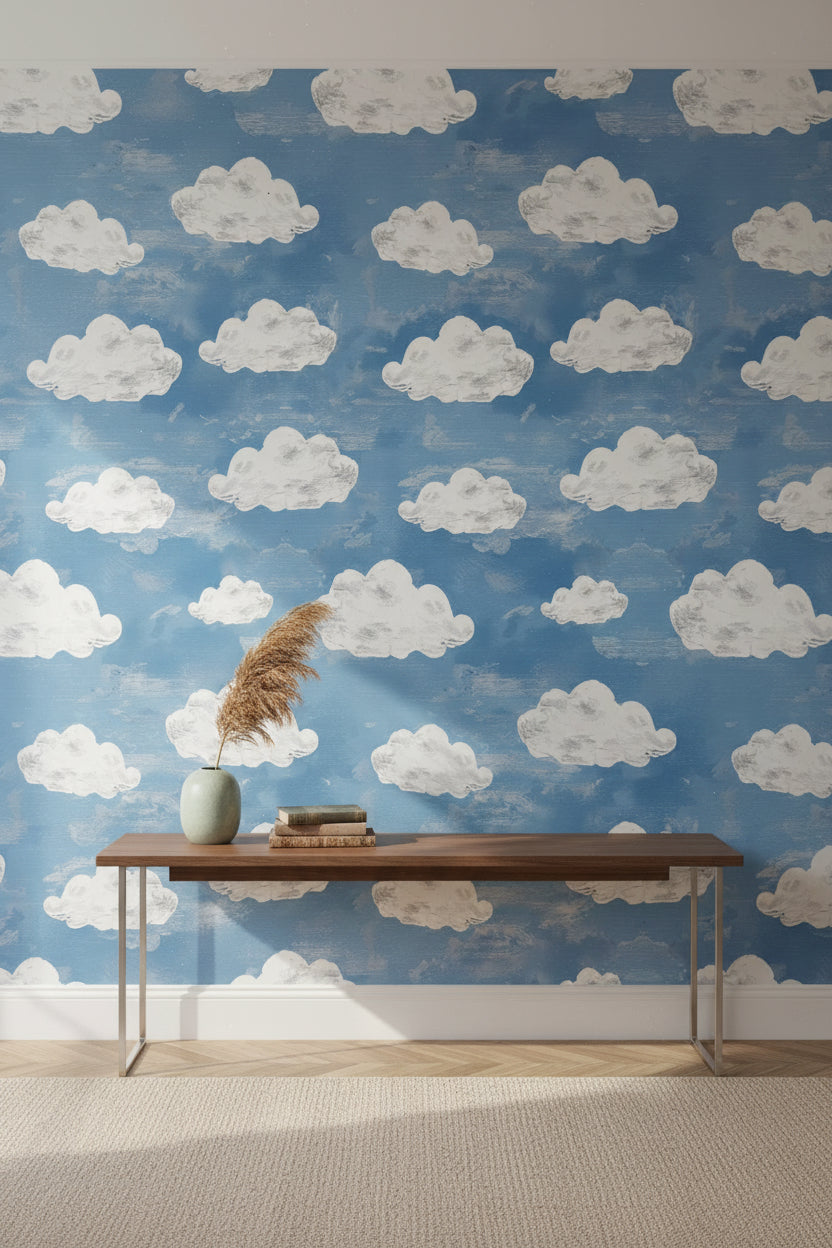 Clouds Wallpaper Sky Blue Removable Wall Decor