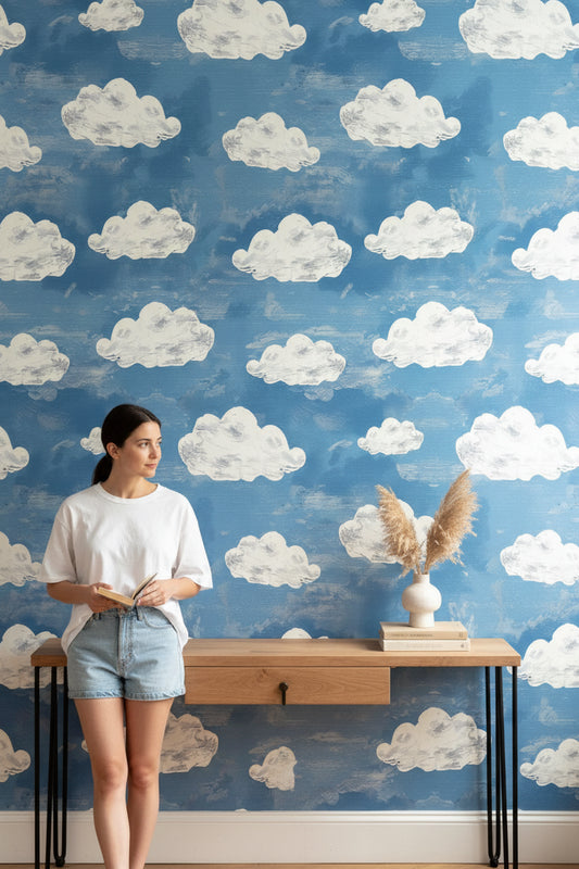 Clouds Wallpaper Sky Blue Removable Wall Decor