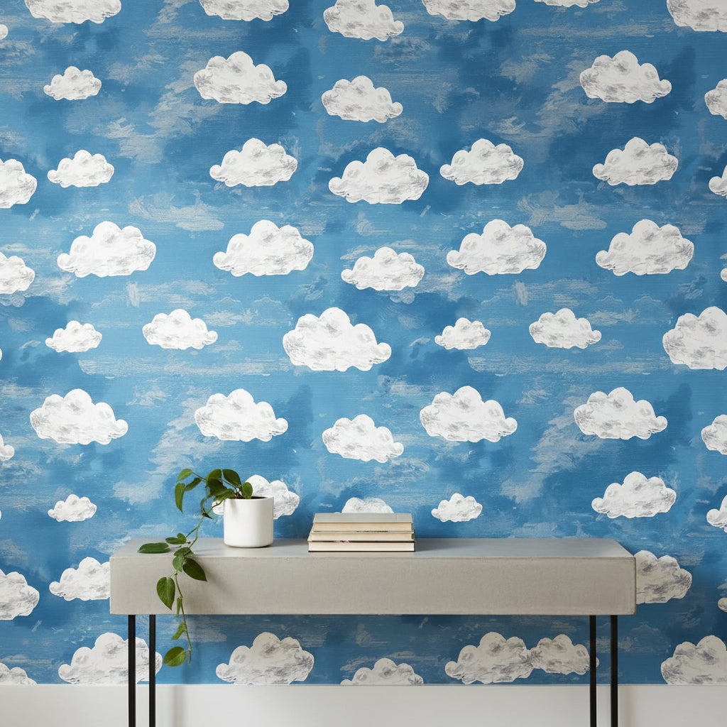 Clouds Wallpaper Sky Blue Removable Wall Decor