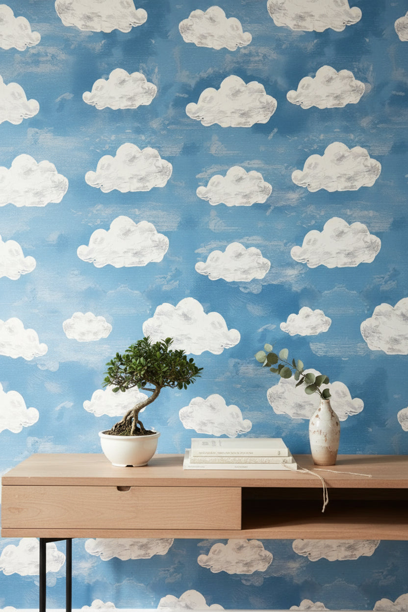 Clouds Wallpaper Sky Blue Removable Wall Decor