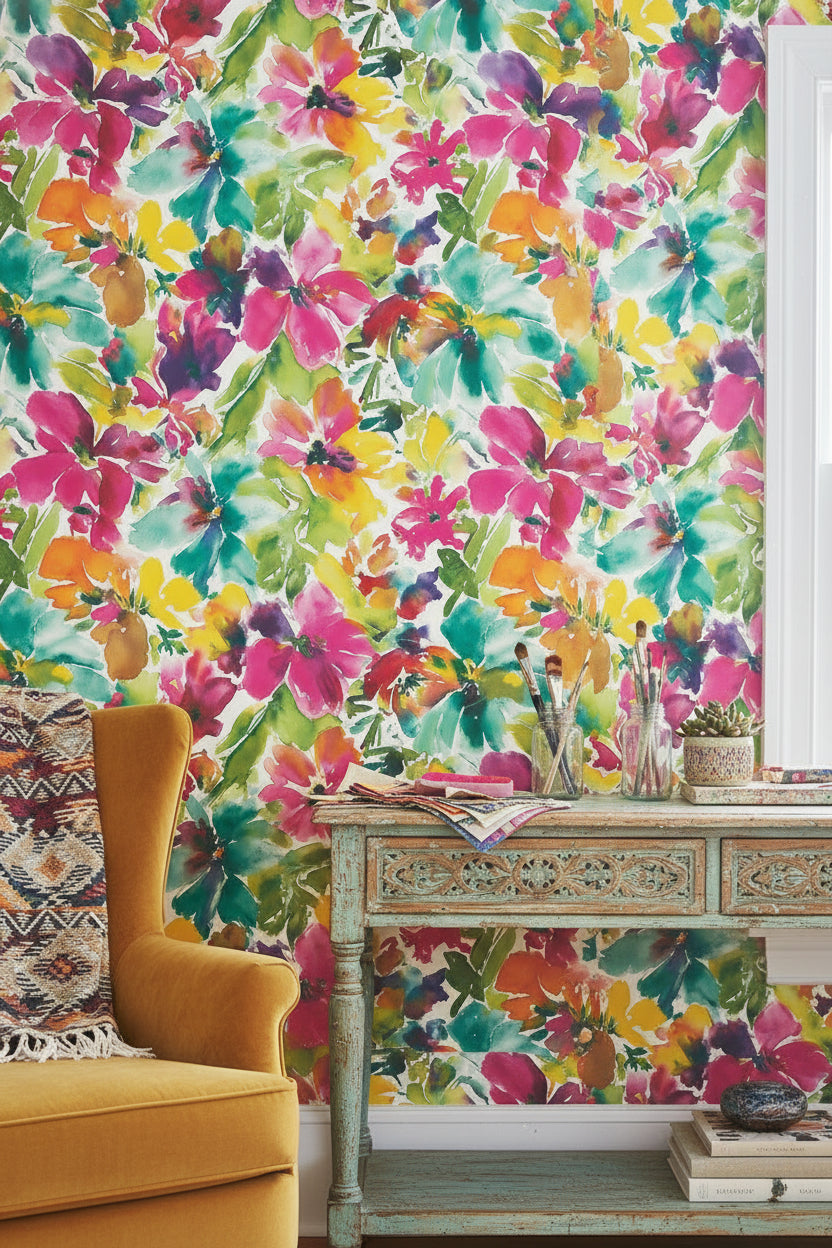 Floral Wallpaper Abstract Bohemian Removable Wall Decor
