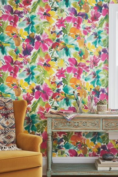Vibrant Multicolor Watercolor Floral Wallpaper