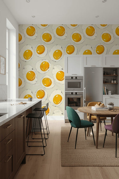 Beige and Yellow Fried Egg Pattern Wallpaper