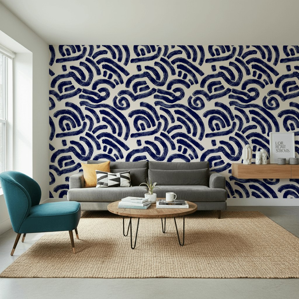 Abstract Pattern Wallpaper Navy Playful Wall Decor