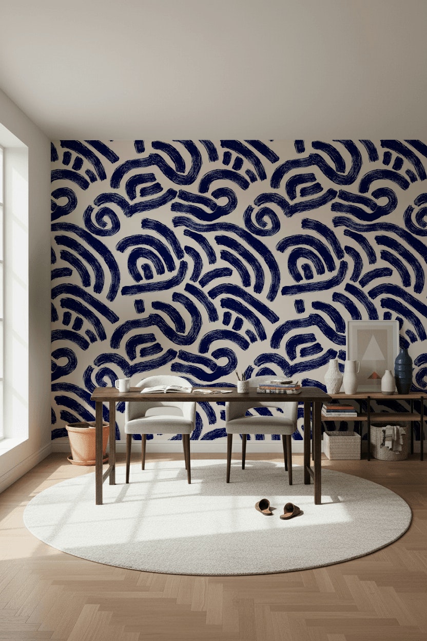 Abstract Pattern Wallpaper Navy Playful Wall Decor