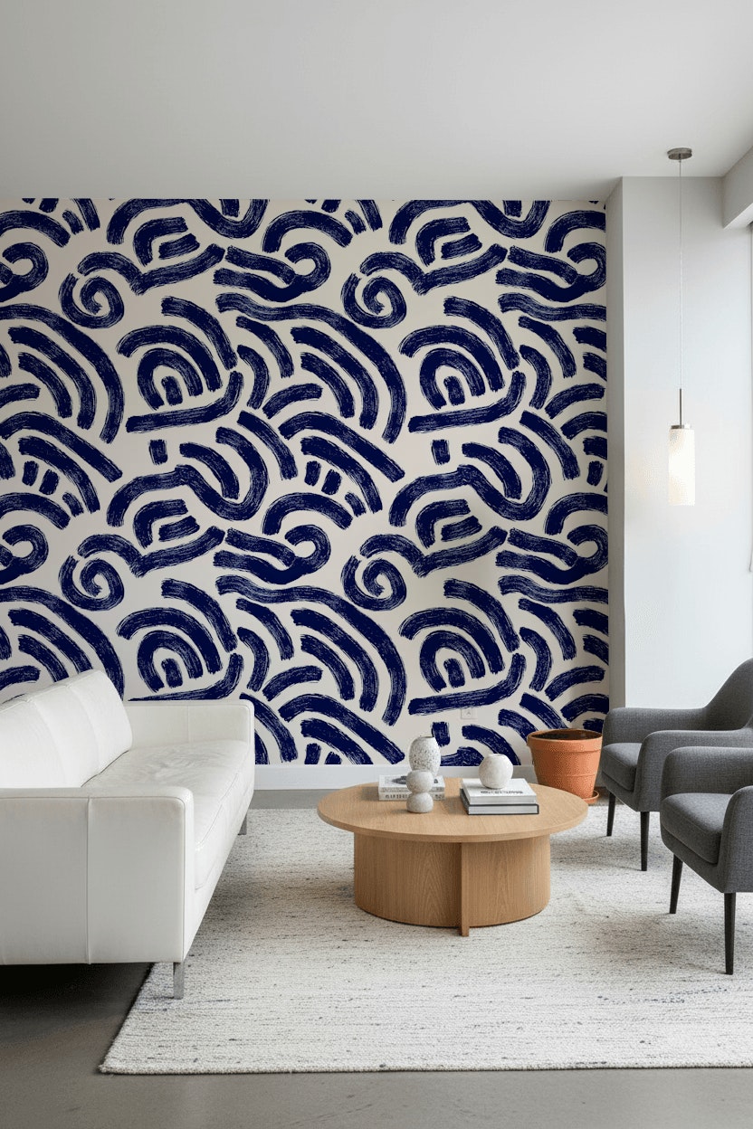 Abstract Pattern Wallpaper Navy Playful Wall Decor