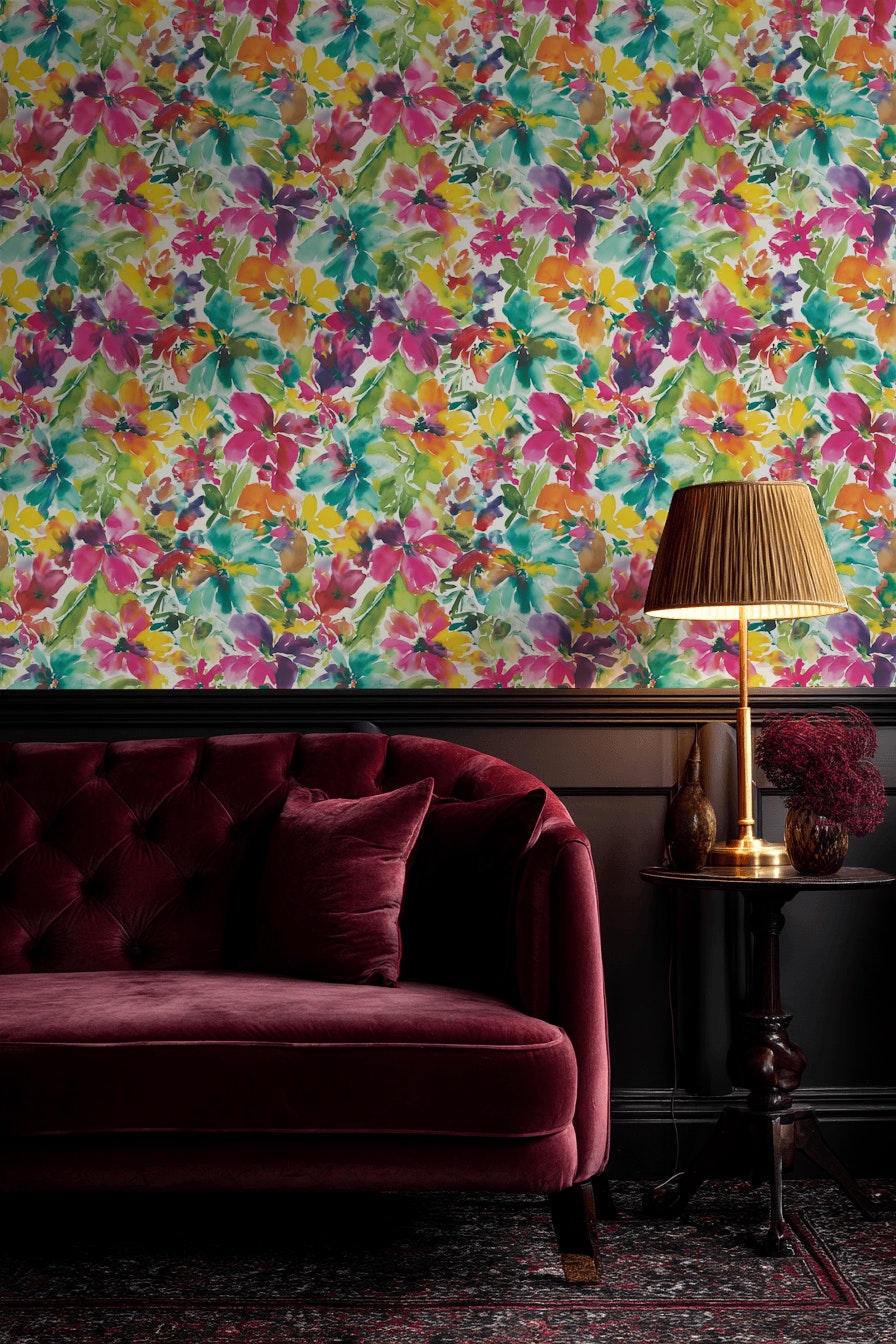 Vibrant Multicolor Watercolor Floral Wallpaper