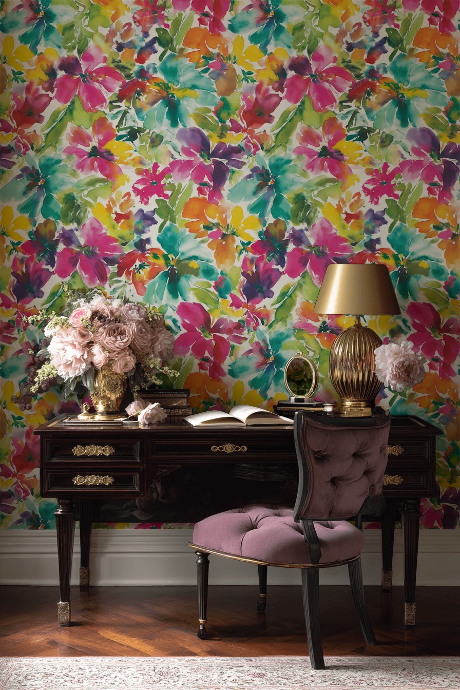 Floral Wallpaper Abstract Bohemian Removable Wall Decor
