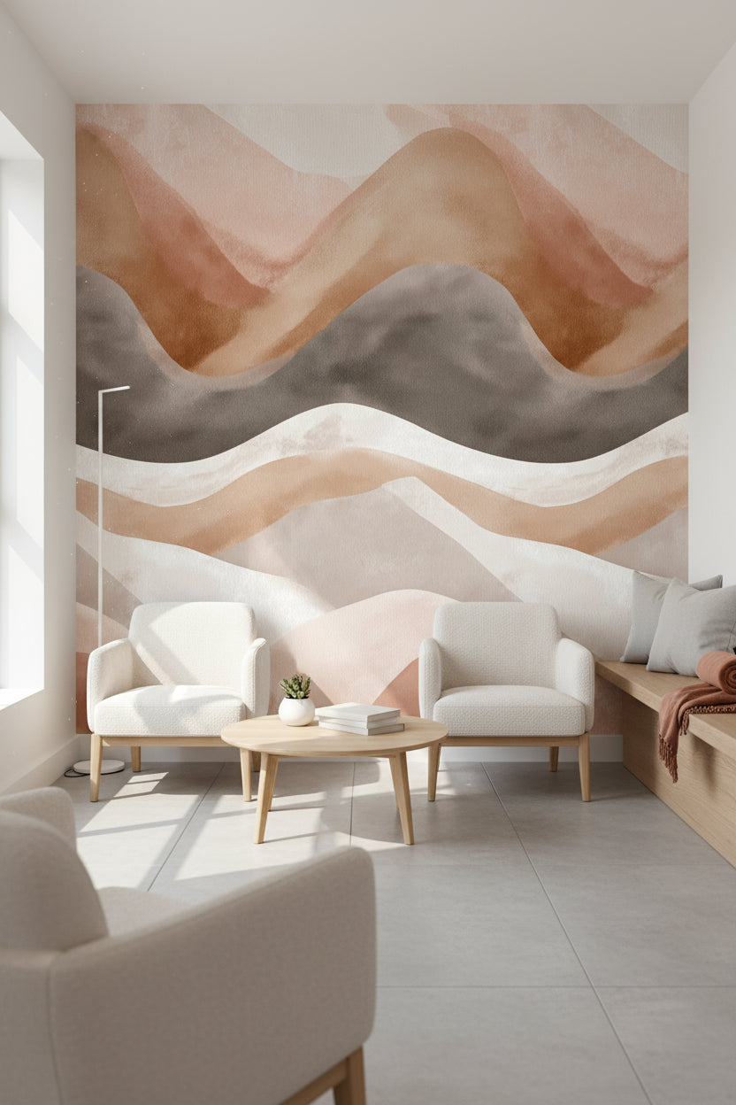 Serene Waves Wallpaper Abstract Modern Wall Decor