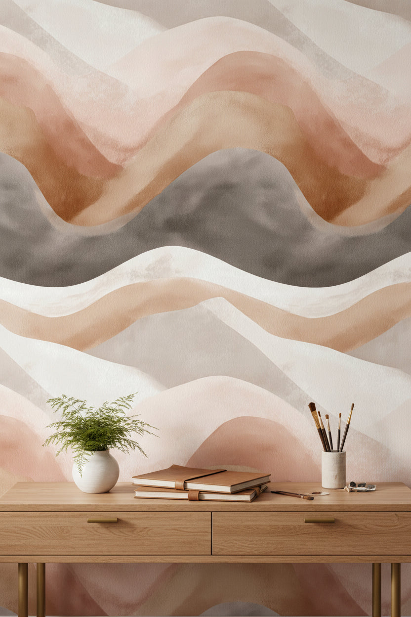 Serene Waves Wallpaper Abstract Modern Wall Decor