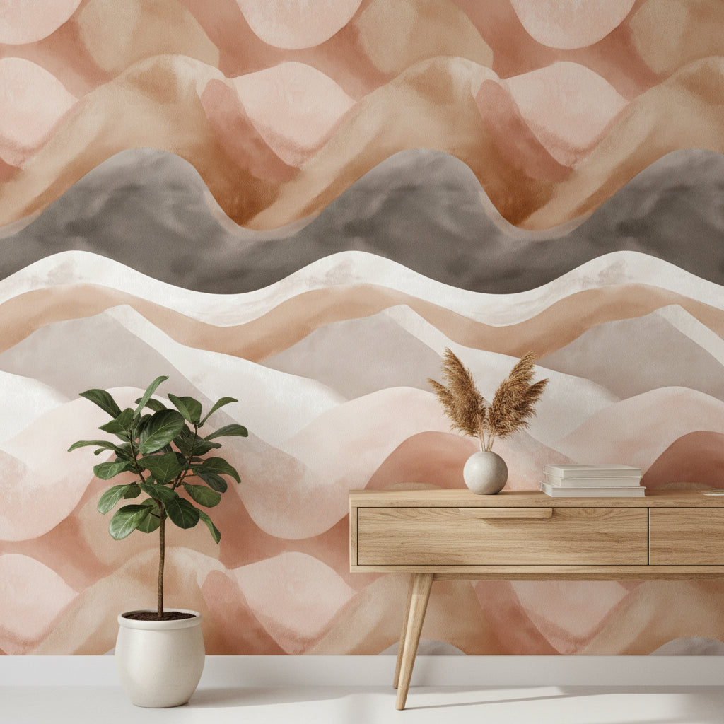 Blush Pink and Cream Abstract Wave Wallpaper