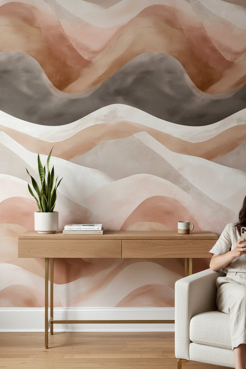 Serene Waves Wallpaper Abstract Modern Wall Decor
