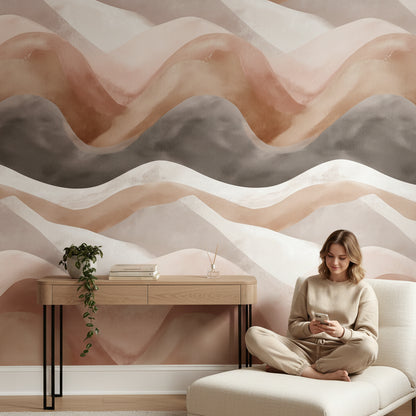 Blush Pink and Cream Abstract Wave Wallpaper