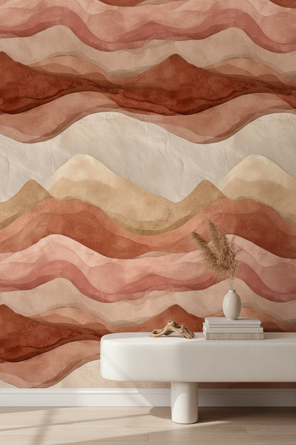 Terracotta and Beige Abstract Wave Wallpaper