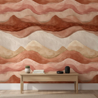 Terracotta and Beige Abstract Wave Wallpaper