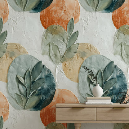 Cream and Terracotta Abstract Botanical Wallpaper