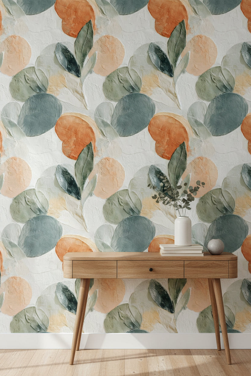 Cream Brushstroke Botanical Wallpaper