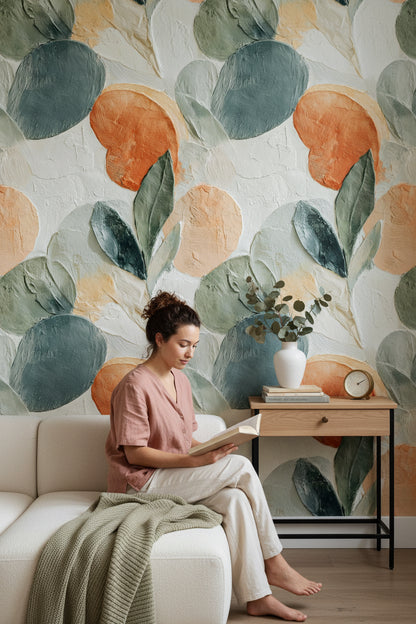 Cream Brushstroke Botanical Wallpaper