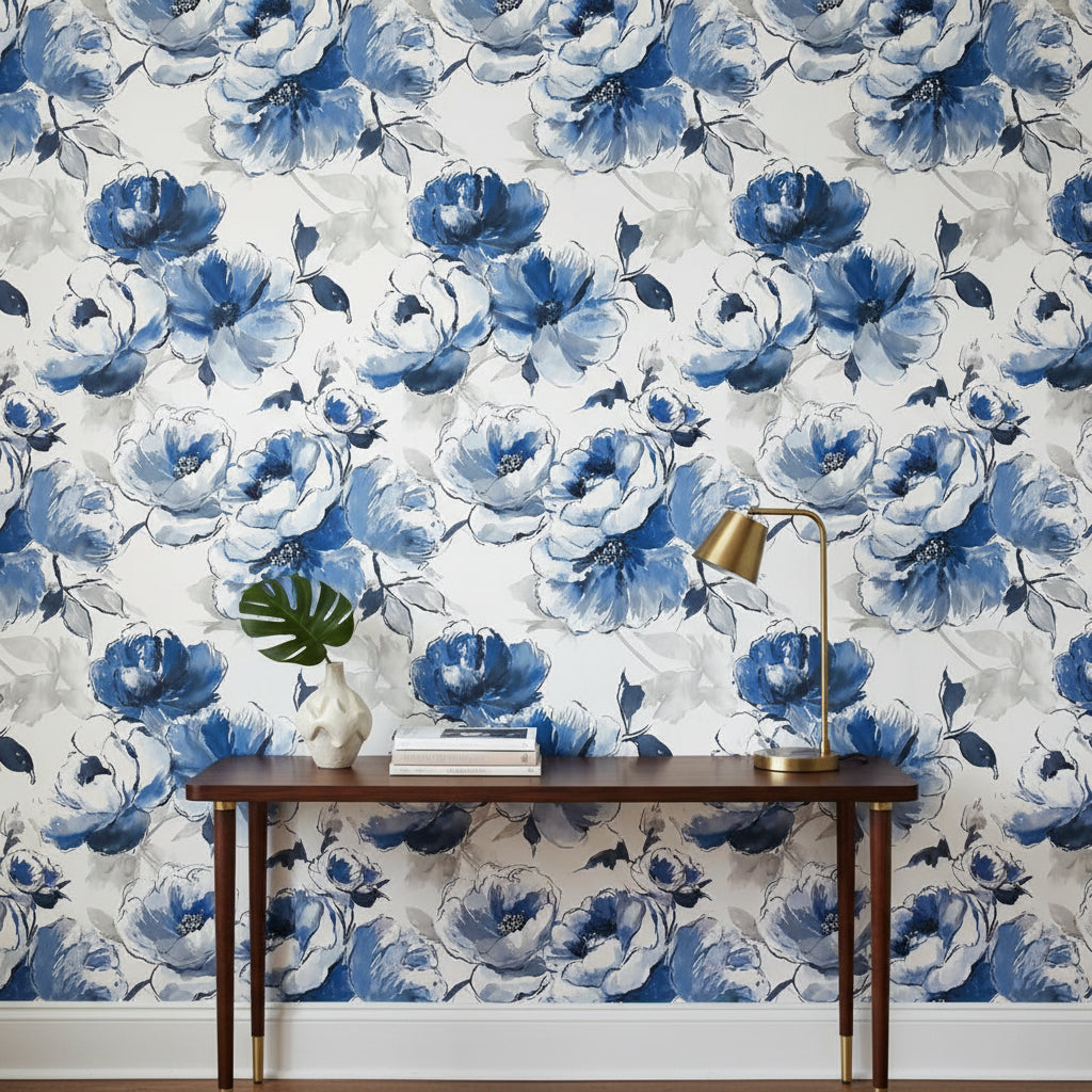 White Background Wallpaper Removable Floral Wall Mural