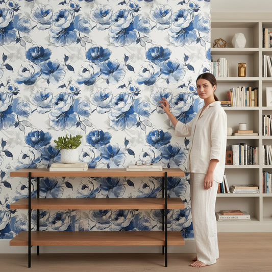 White Background Wallpaper Removable Floral Wall Mural