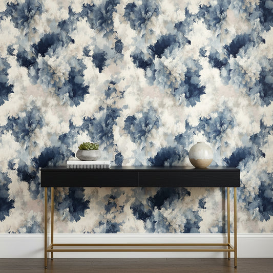 Floral Wallpaper Blue Abstract Removable Wall Decor