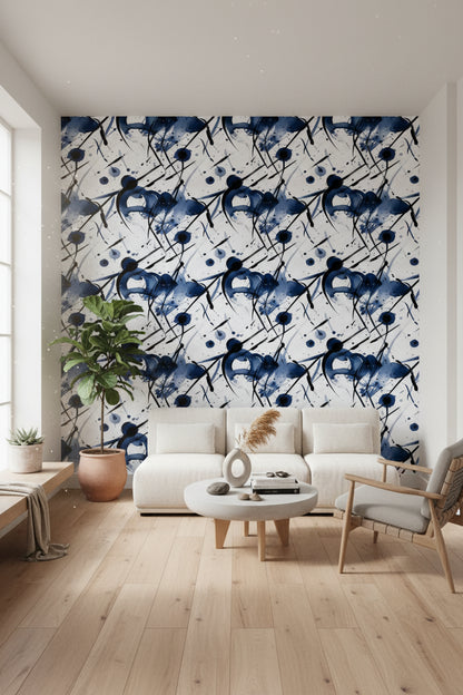 Modern Navy Blue Abstract Brushstroke Wallpaper