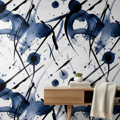 Modern Navy Blue Abstract Brushstroke Wallpaper