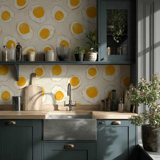 Eggs Wallpaper Abstract Removable Yellow Wall Double Roll