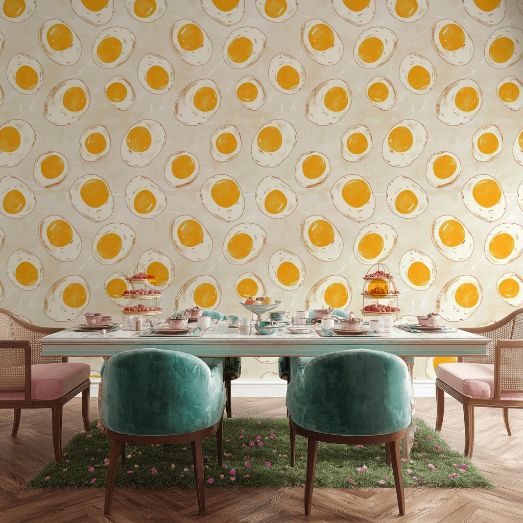 Eggs Wallpaper Abstract Removable Yellow Wall Double Roll