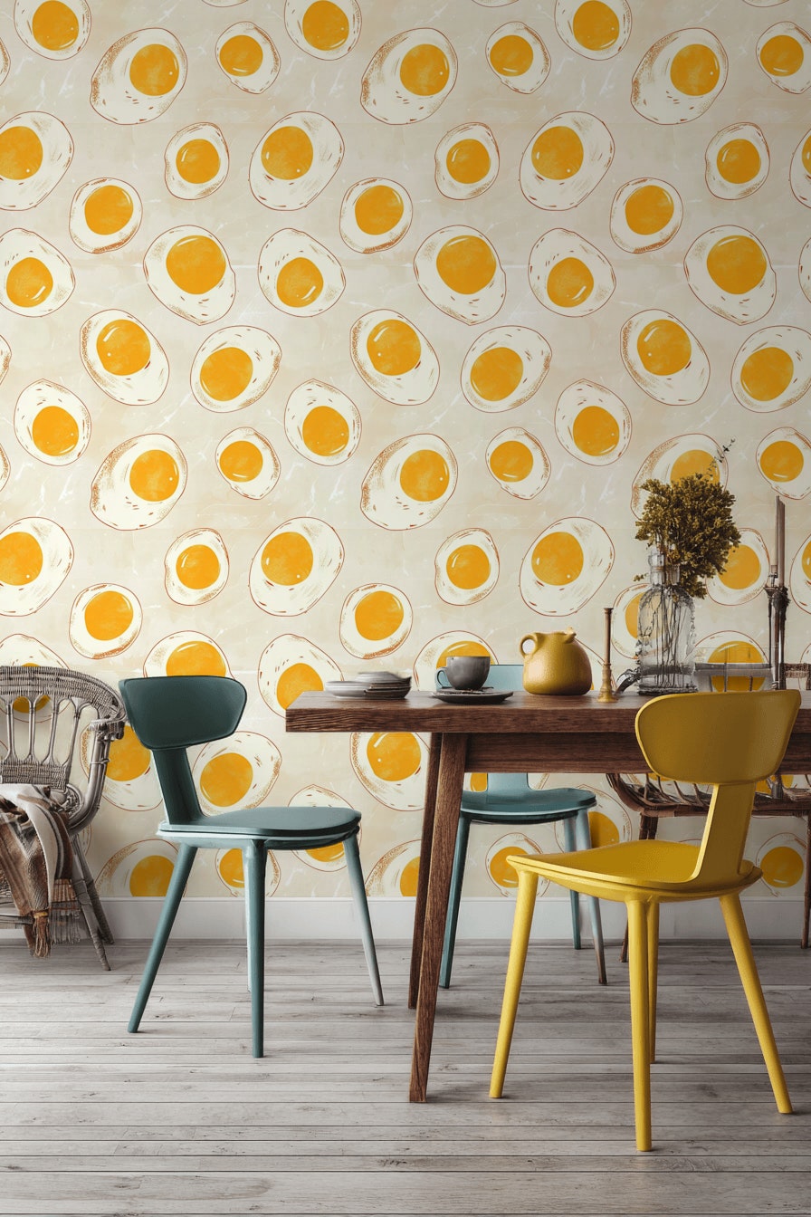 Eggs Wallpaper Abstract Removable Yellow Wall Double Roll