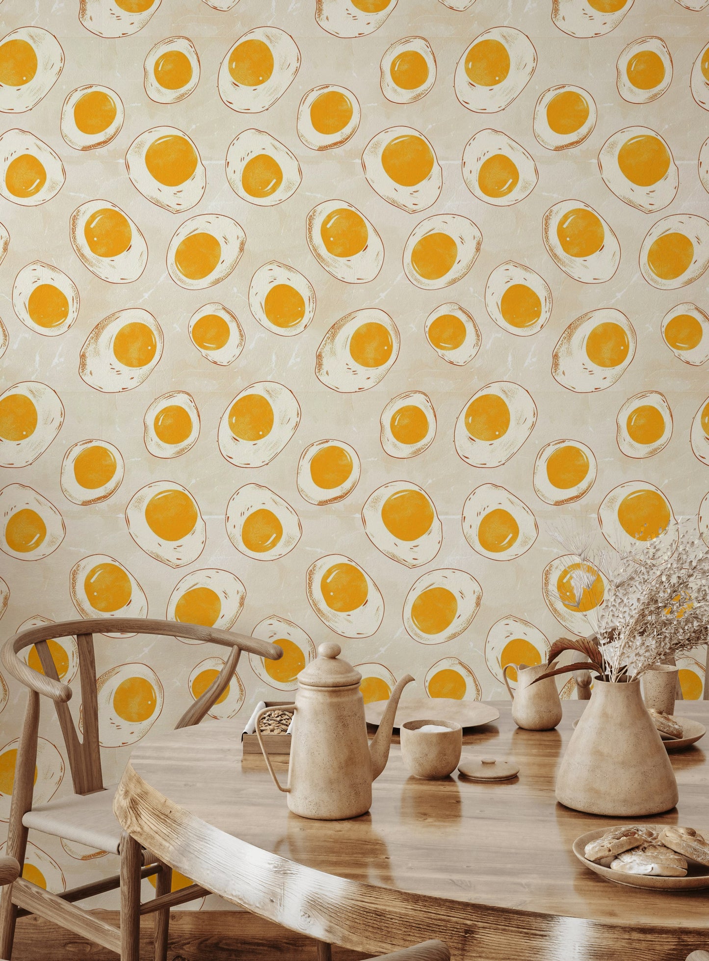 Eggs Wallpaper Abstract Removable Yellow Wall Double Roll