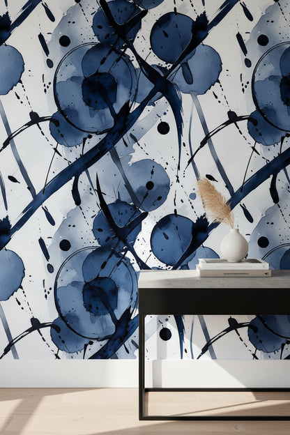 Navy Blue Abstract Splash Wallpaper