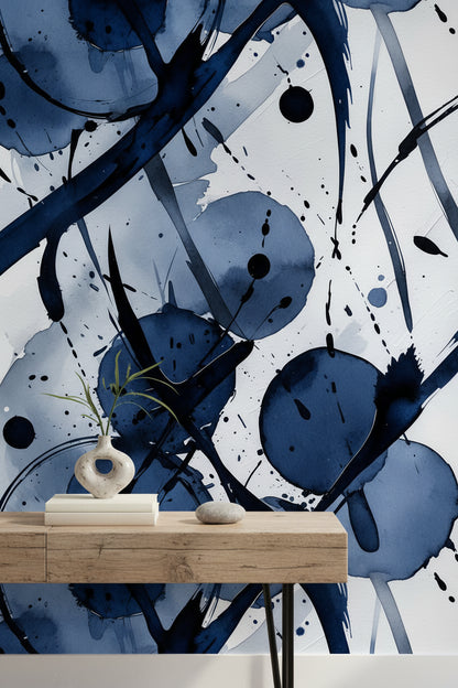 Navy Blue Abstract Splash Wallpaper