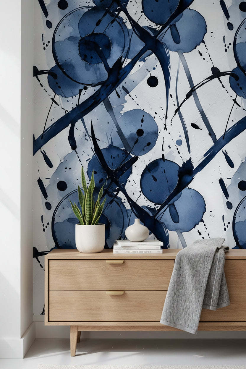 Navy Blue Abstract Splash Wallpaper
