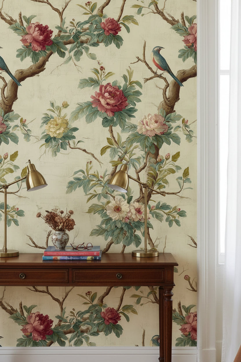 Floral Wallpaper Vintage Bird Wall Mural