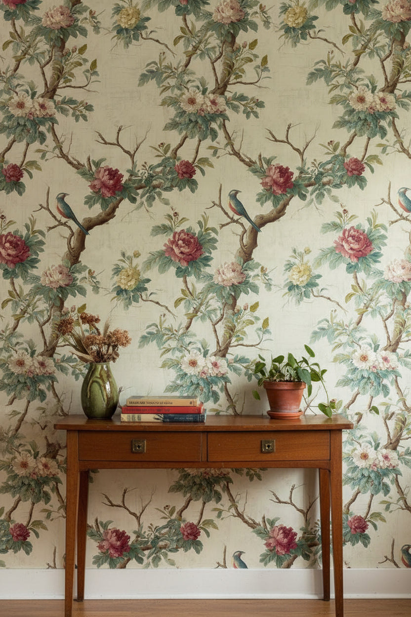 Floral Wallpaper Vintage Bird Wall Mural
