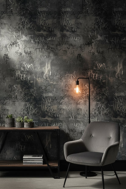 Charcoal Black Graffiti Abstract Wallpaper