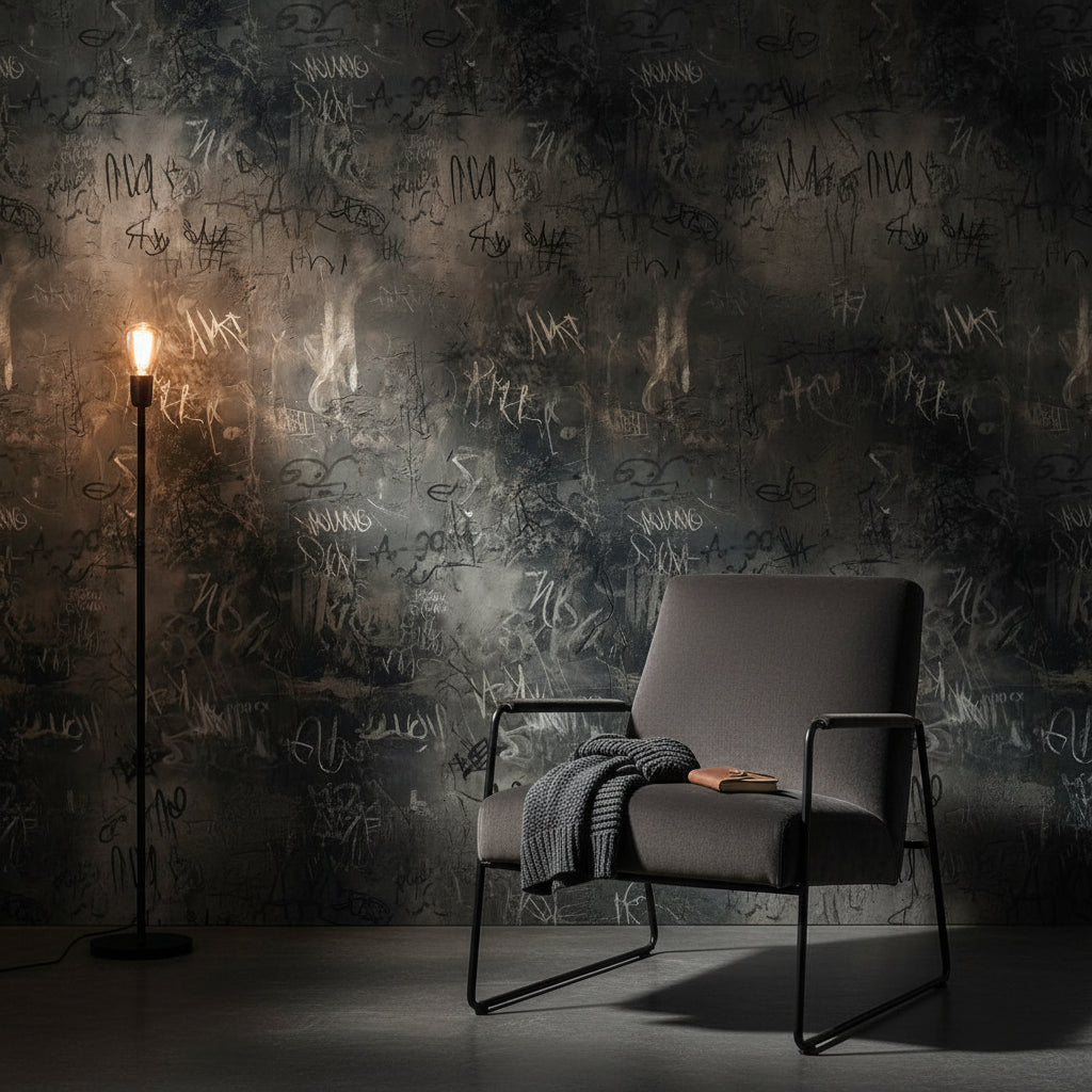 Charcoal Black Graffiti Abstract Wallpaper