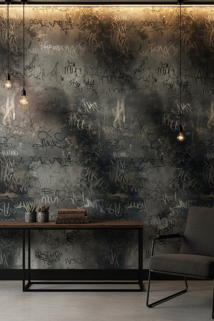 Charcoal Black Graffiti Abstract Wallpaper