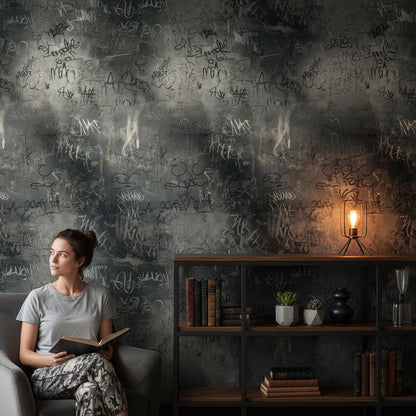 Charcoal Black Graffiti Abstract Wallpaper