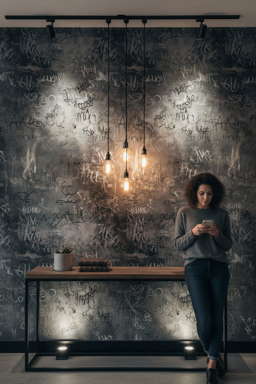 Charcoal Black Graffiti Abstract Wallpaper