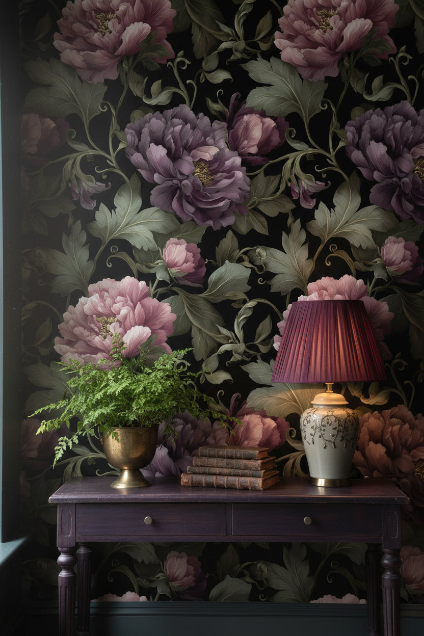 Floral Wallpaper Vintage Purple Wall Mural